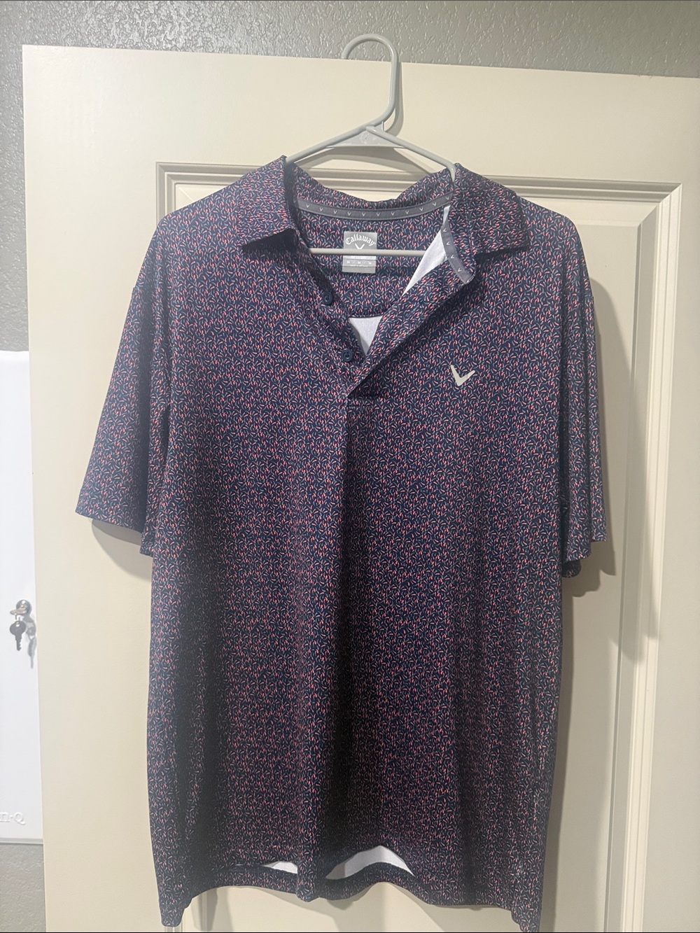 Callaway Navy Polo with Pink Micro Print